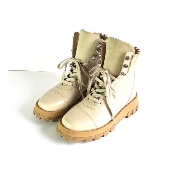 SCHUTZ Women's Sutton Leather Lace Up Hiker Boots Oyster 8.5 Beige Booties - Picture 2 of 14